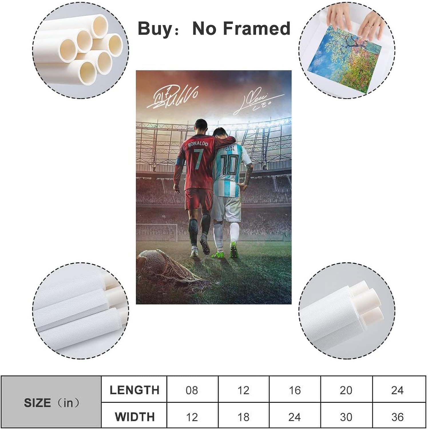 Messi Ronaldo Poster Wall Art Canvas Print Poster