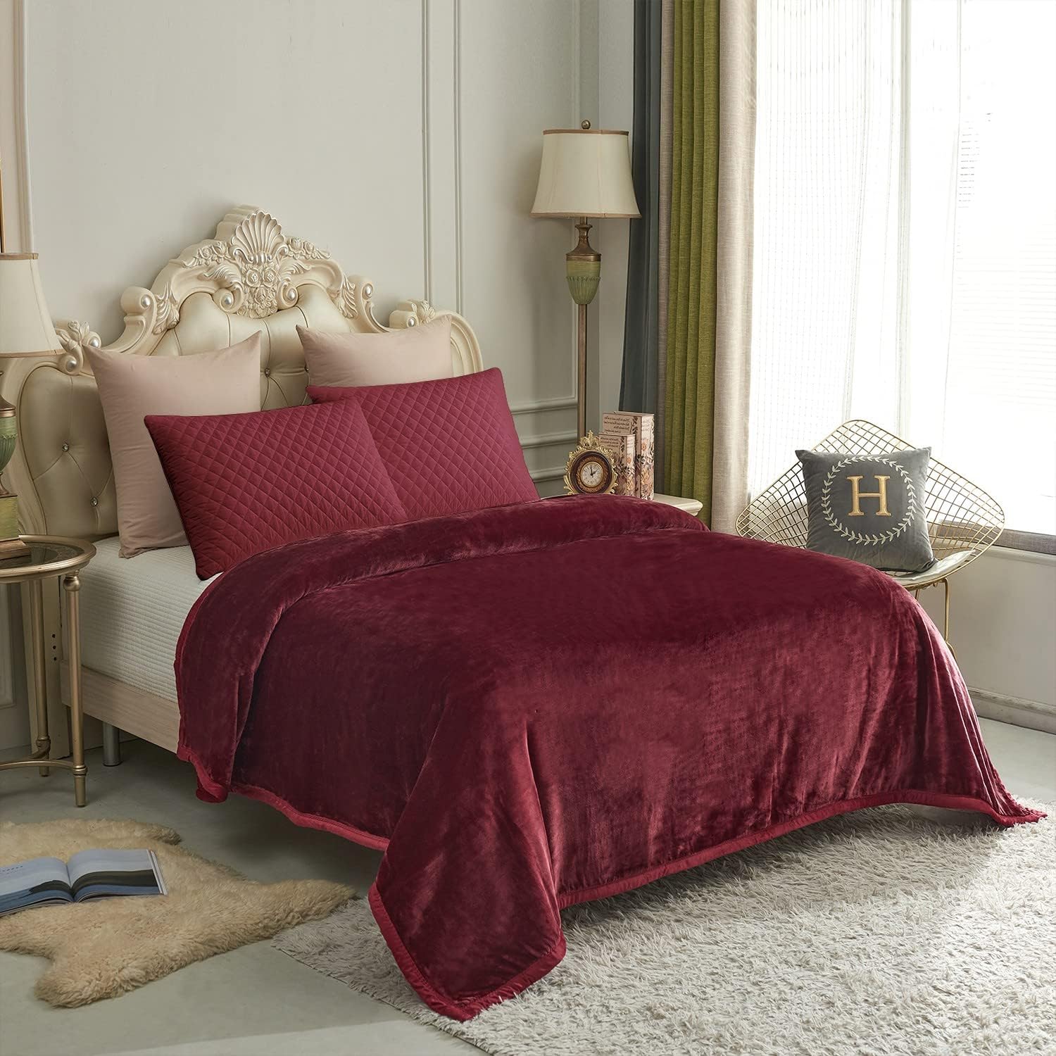 JYK Silky Soft Plush Warm Blanket - Solid - Burgundy