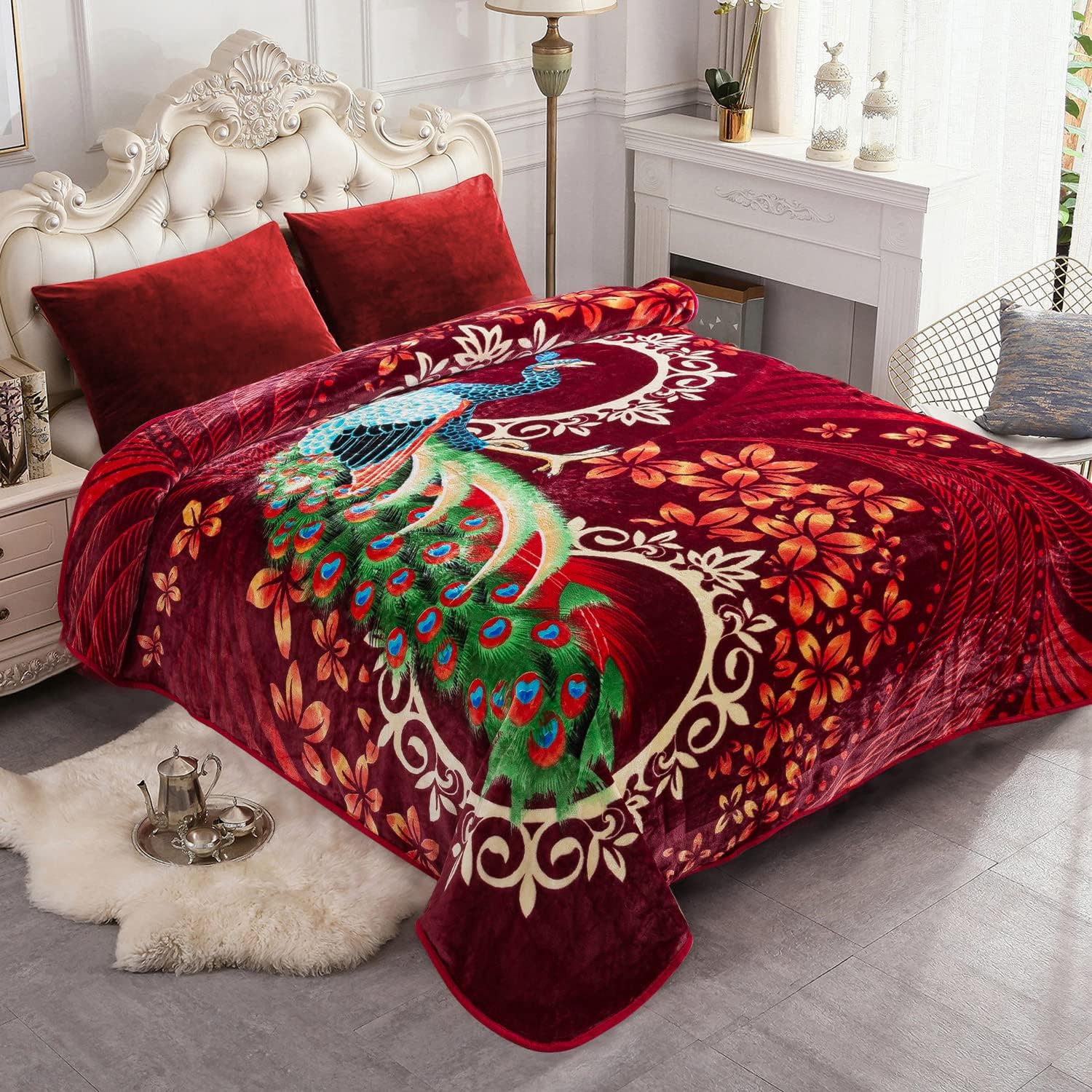 JYK Silky Soft Plush Warm Blanket - 1 Ply-peacock