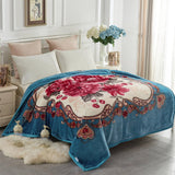 JYK Silky Soft Plush Warm Blanket - Flower/Light Blue
