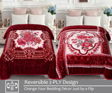 JYK Silky Soft Plush Warm Blanket - Flower/Burgundy