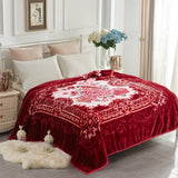JYK Silky Soft Plush Warm Blanket - Flower/Burgundy
