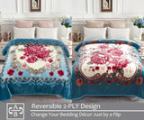 JYK Silky Soft Plush Warm Blanket - Flower/Light Blue