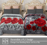 JYK Silky Soft Plush Warm Blanket - Grey/Red Rose