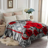 JYK Silky Soft Plush Warm Blanket - Grey/Red Rose