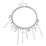 Diamond Cross Tassel Clavicle Chain Fashion Necklace